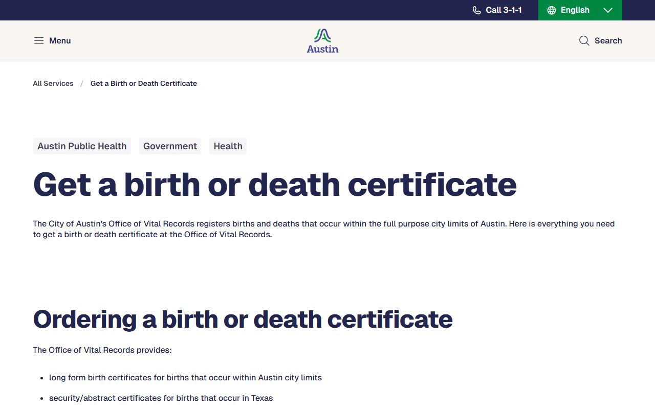 Austin obituary death records vital records office