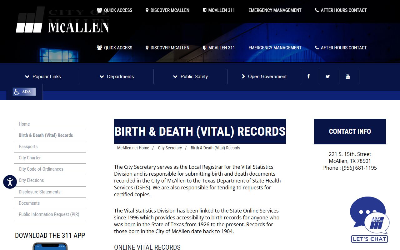 McAllen vital statistics obituary death records