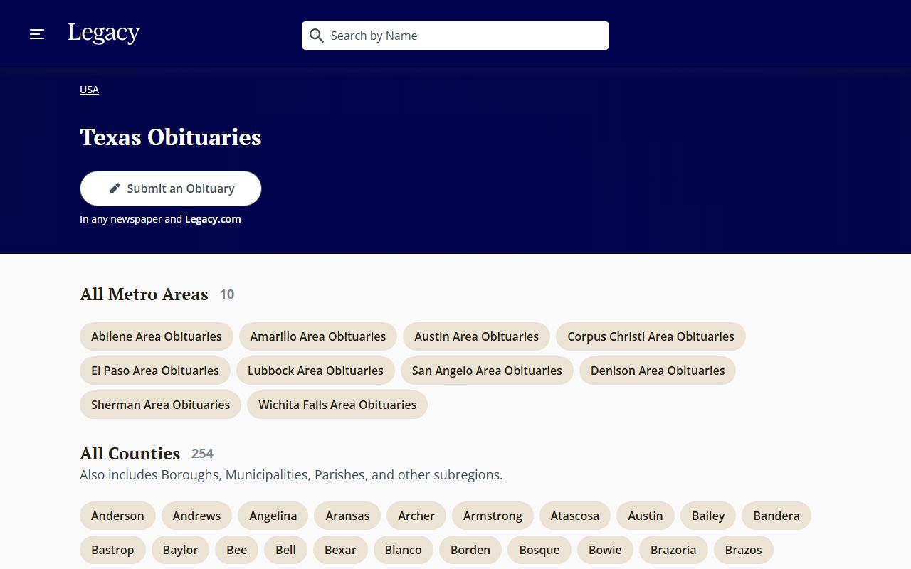 Legacy.com Texas obituaries search